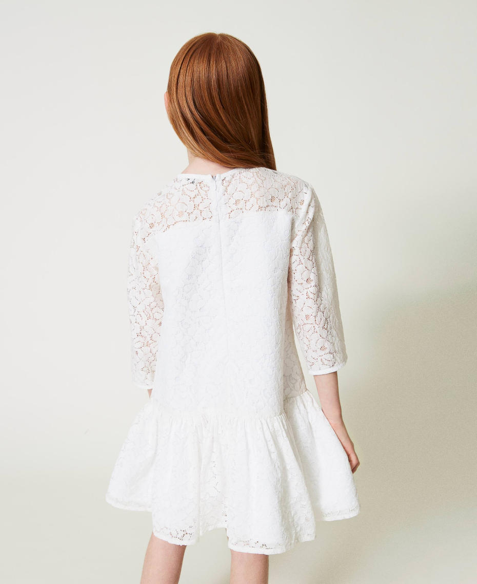 Kurzes Kleid aus Spitze mit Schleife Lucent White Mädchen 241GJ2Q22-03