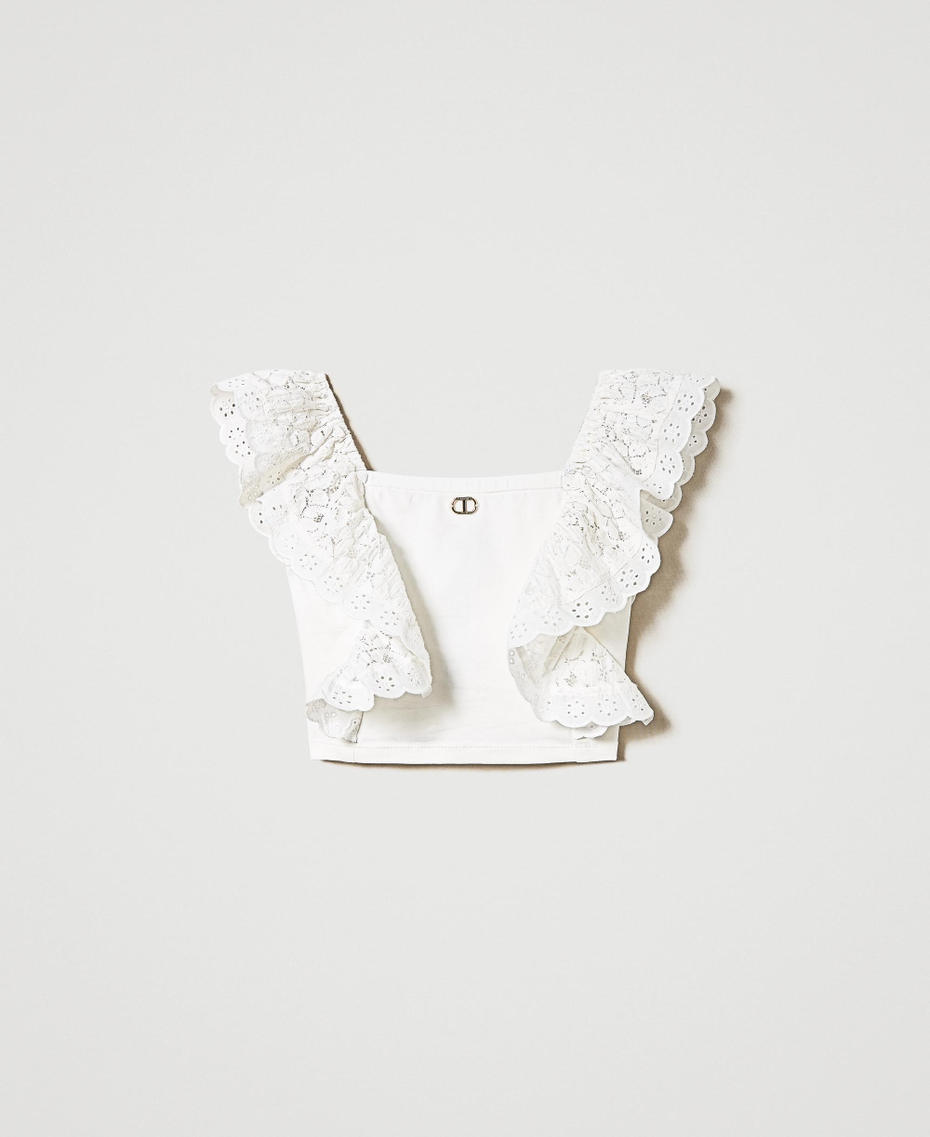 Top with lace and broderie anglaise ruffles "Lucent White" Girl 241GJ2Q25-0S