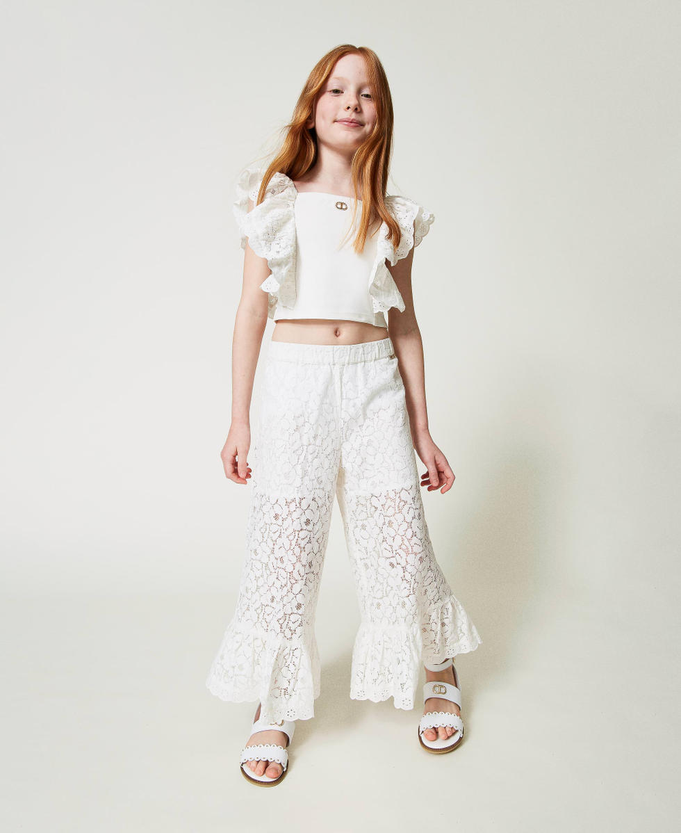 Pantaloni in pizzo e sangallo Bianco "Lucent White" Bambina 241GJ2Q26_11271_01