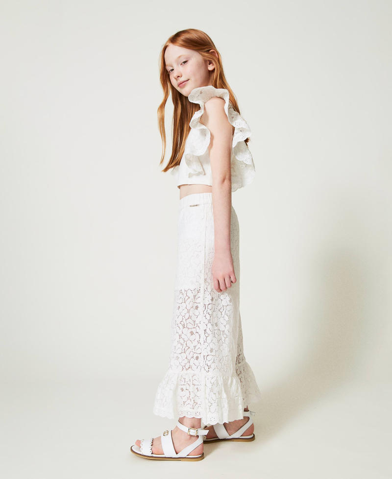 Lace and broderie anglaise trousers "Lucent White" Girl 241GJ2Q26-02