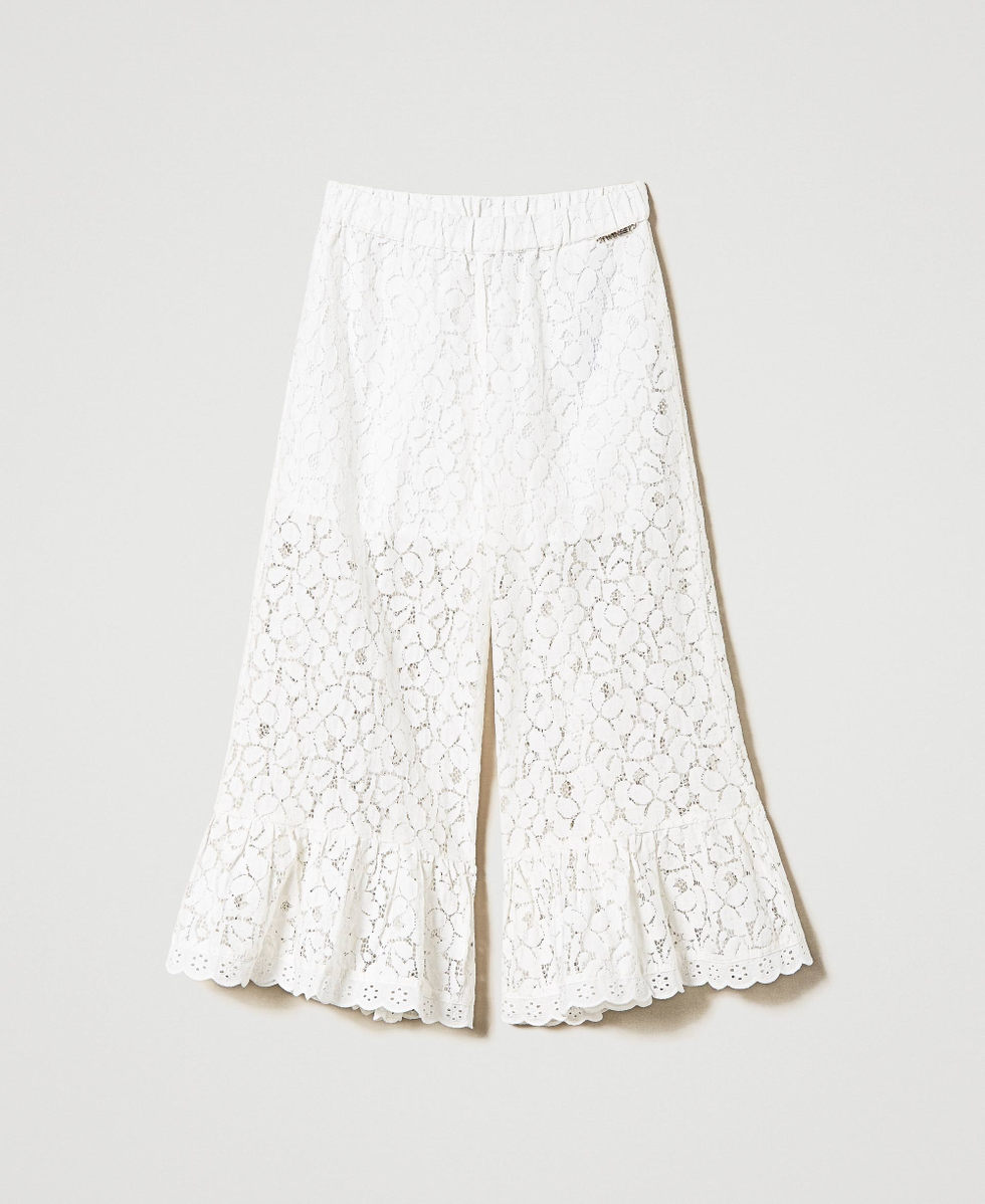 Pantaloni in pizzo e sangallo Bianco "Lucent White" Bambina 241GJ2Q26_11271_S0