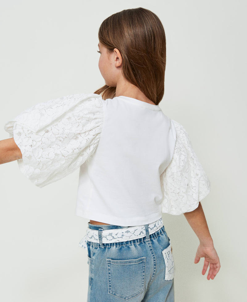 T-shirt with lace sleeves "Lucent White" Girl 241GJ2Q27-03