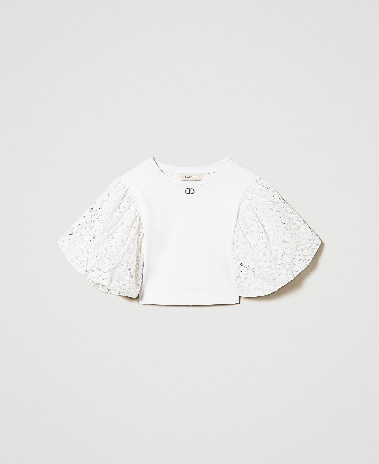 T-shirt avec manches en dentelle Blanc « Lucent White » Fille 241GJ2Q27-0S