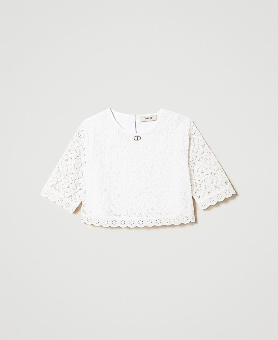 Lace and broderie anglaise blouse "Lucent White" Girl 241GJ2Q29-0S