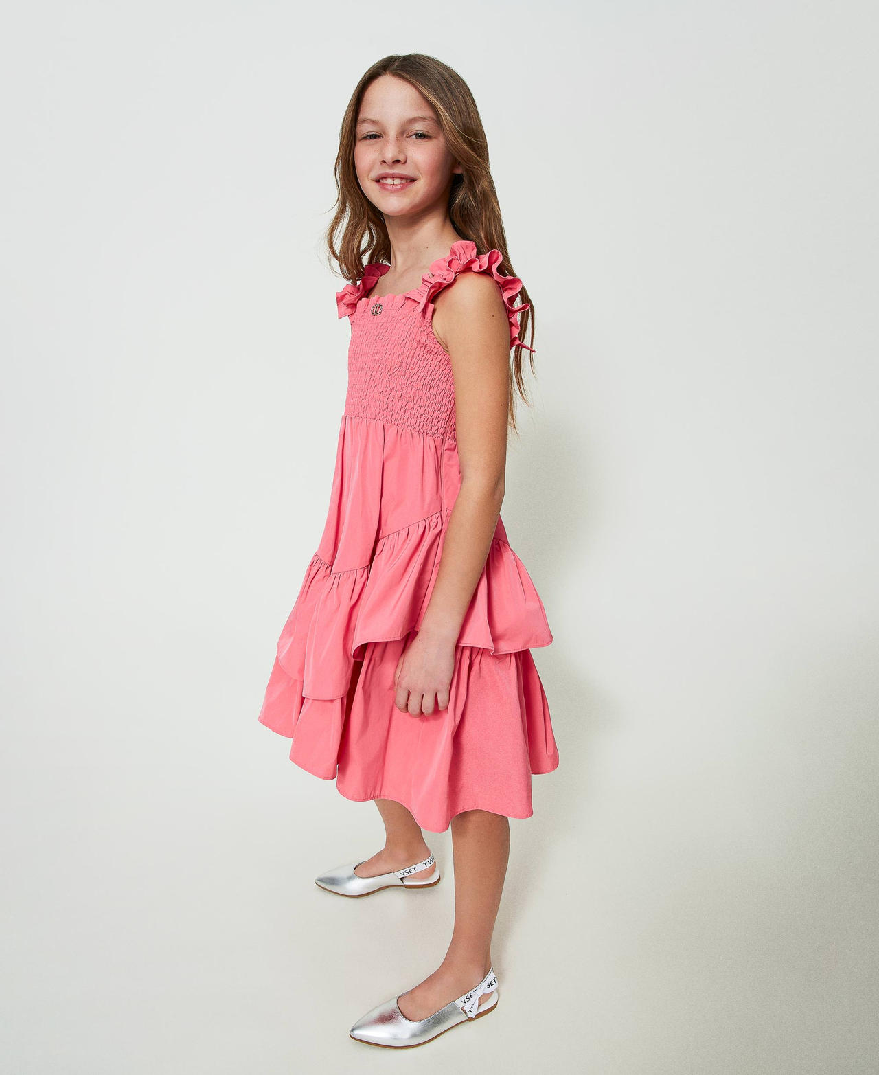 Короткое платье из тафты Розовый "Розовая Камелия" Девочка 241GJ2Q33-02