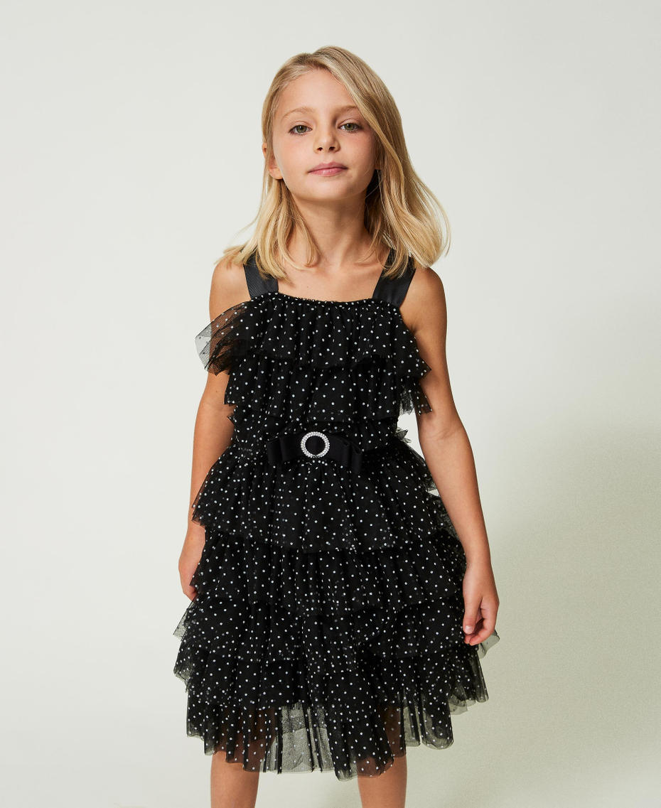 Short polka-dot tulle dress Black Polka Dot / "Lucent" White Print Girl 241GJ2Q40-01