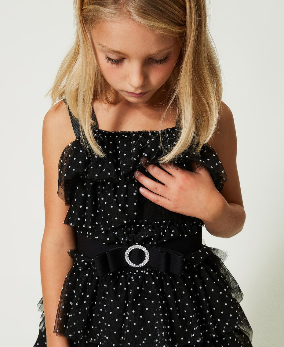 Short polka-dot tulle dress Black Polka Dot / "Lucent" White Print Girl 241GJ2Q40-04