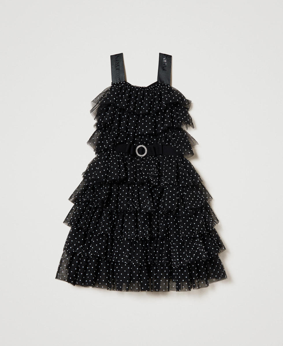 Robe courte en tulle &agrave; pois Imprim&eacute; Pois Noir/Blanc &laquo;&nbsp;Lucent White&nbsp;&raquo; Fille 241GJ2Q40_11290_S0