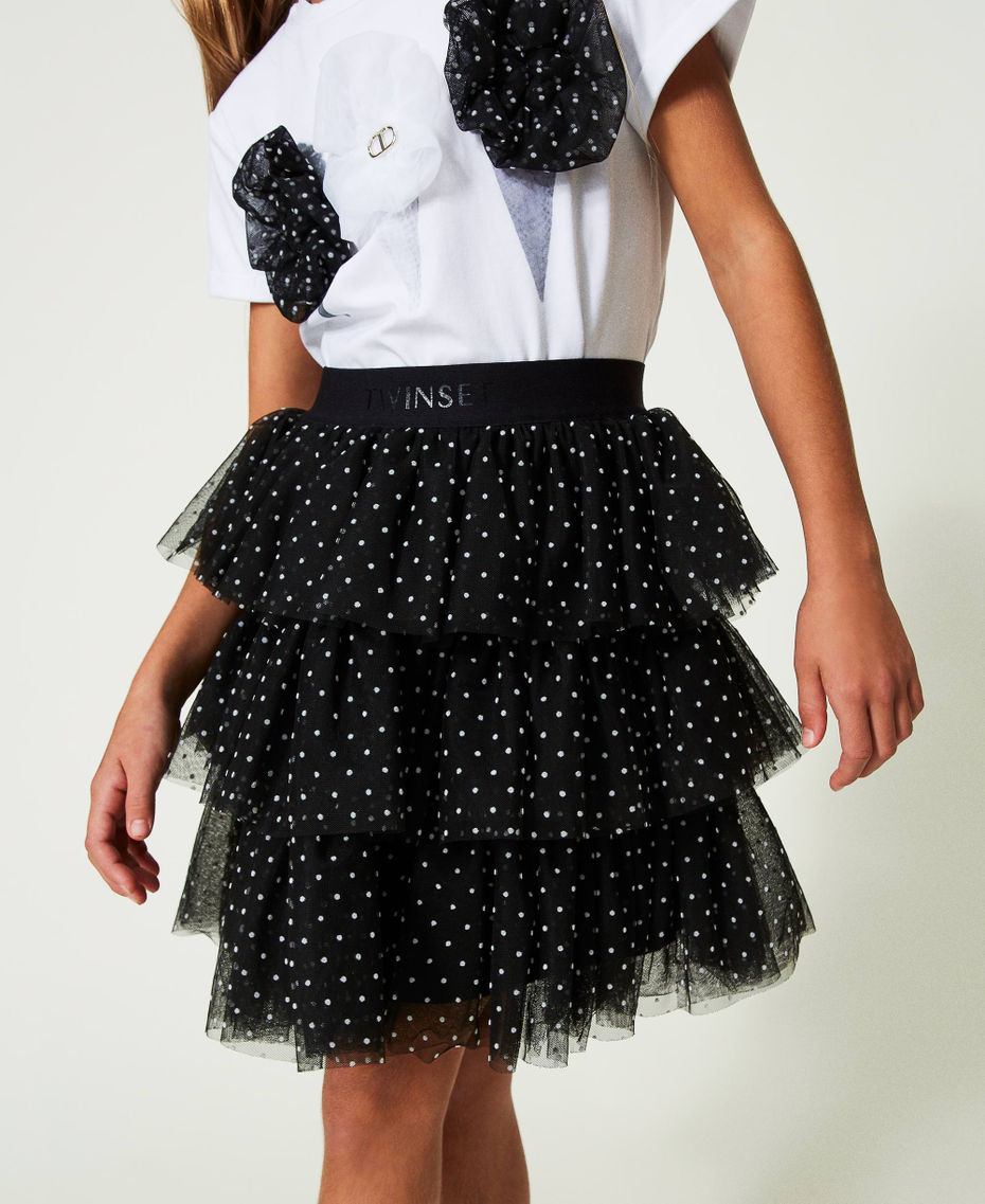 Short polka-dot tulle skirt Black Polka Dot / "Lucent" White Print Girl 241GJ2Q41-01