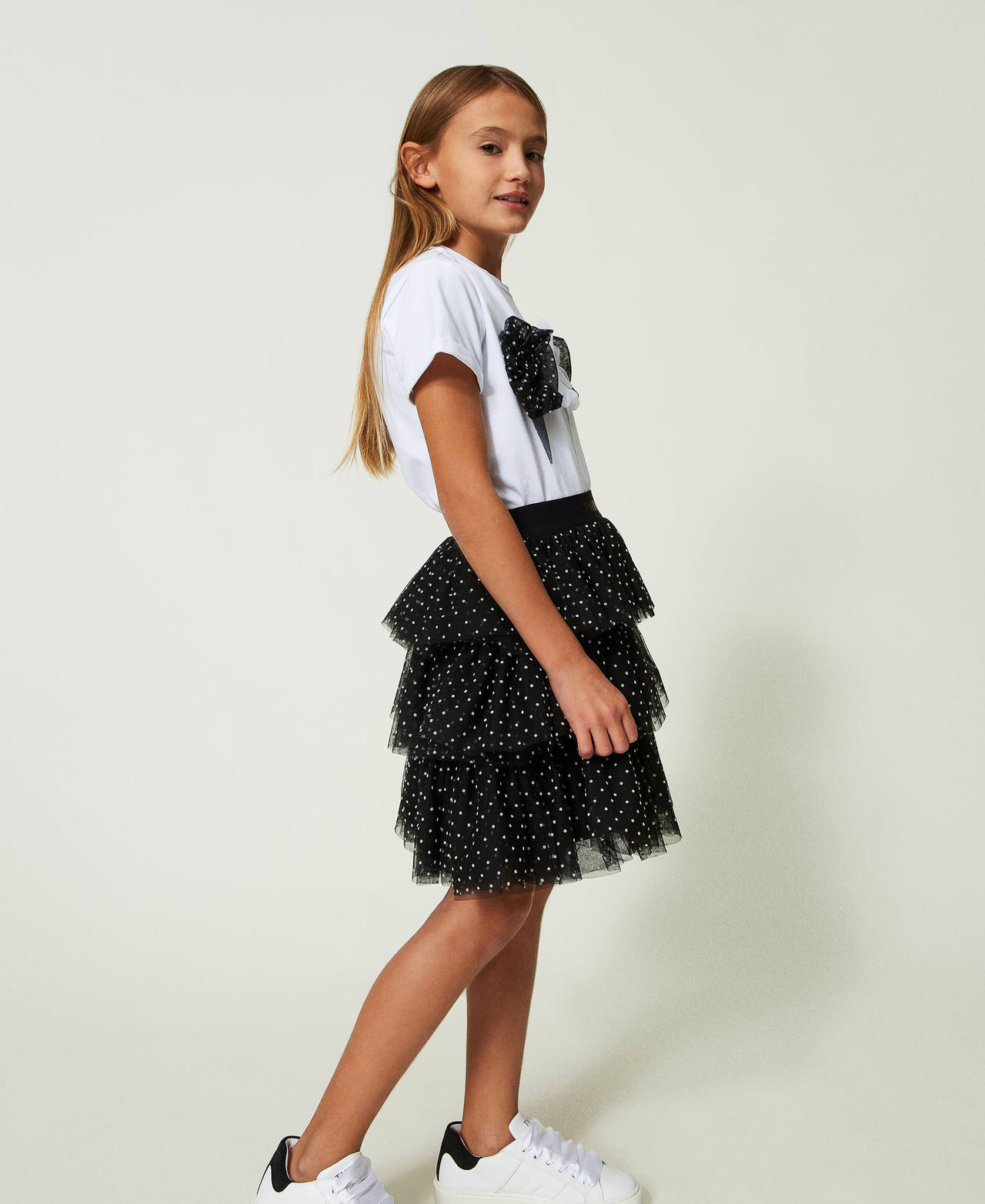 Short polka-dot tulle skirt Black Polka Dot / "Lucent" White Print Girl 241GJ2Q41-02
