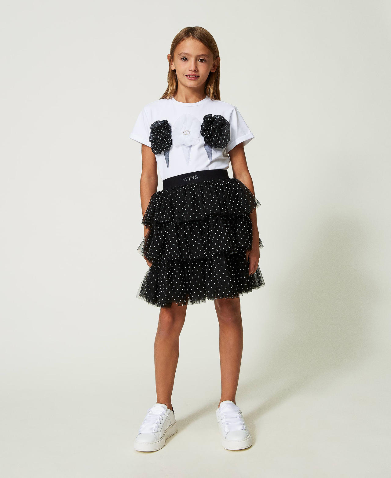Short polka dot tulle skirt Girl Black TWINSET Milano