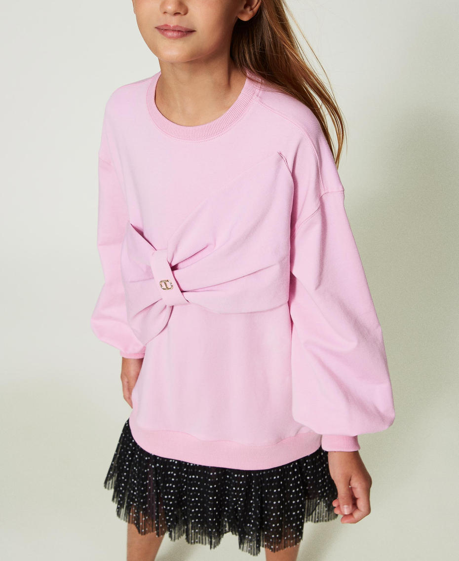 Short plush fabric dress with polka-dot flounce Two-tone “Bonbon” Pink / Polka Dots Girl 241GJ2Q43-04