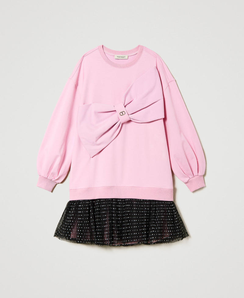 Short plush fabric dress with polka-dot flounce
