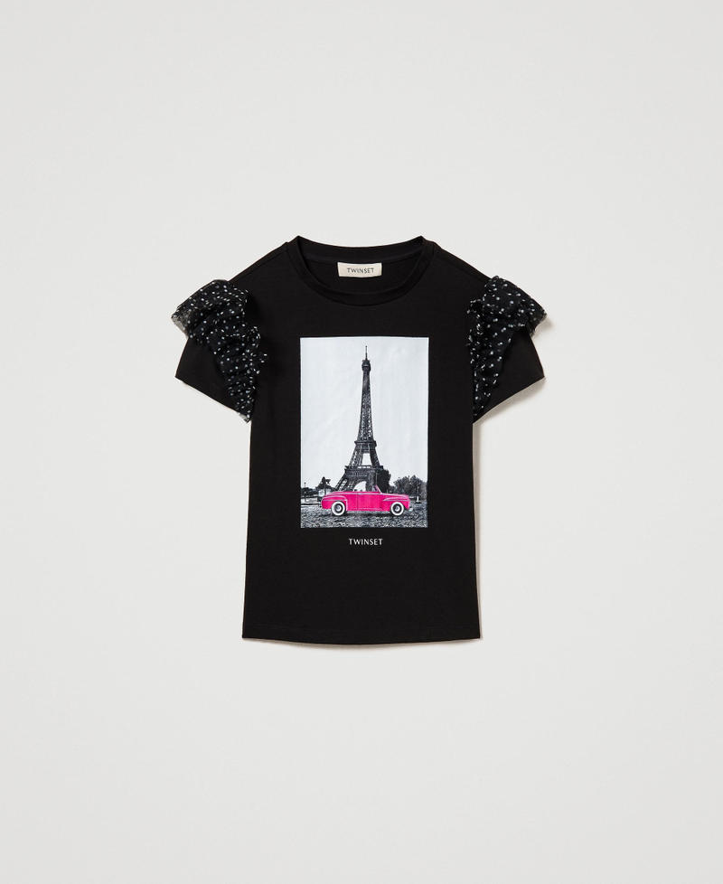 T-shirt with print and polka-dot ruffles Tour Eiffel Print Girl 241GJ2Q44-0S