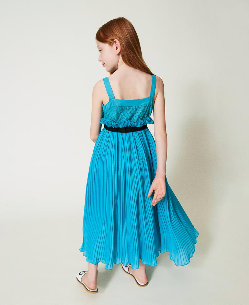 Long dress with lace and pleats Iceland Blue Girl 241GJ2Q50-03