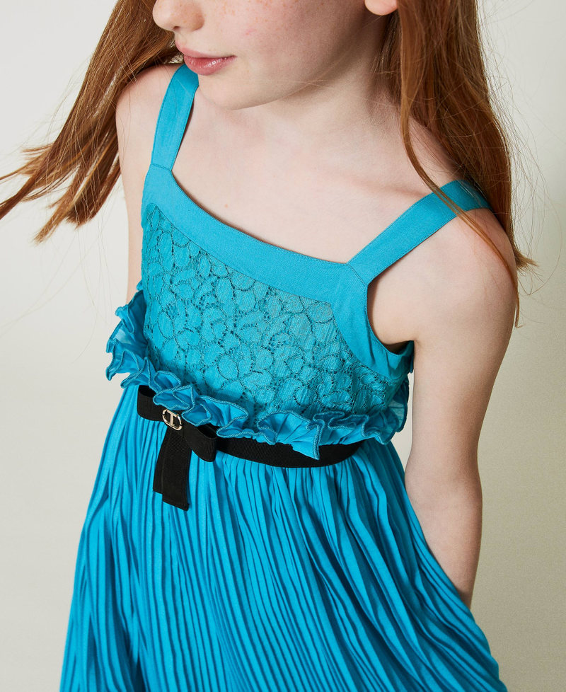 Long dress with lace and pleats Iceland Blue Girl 241GJ2Q50-04