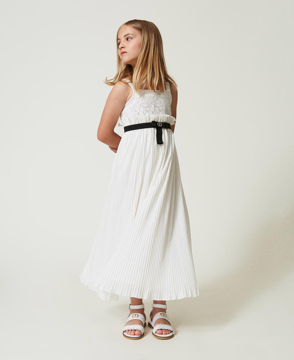 Vestido largo de encaje con plisados Nina Blanco TWINSET Milano