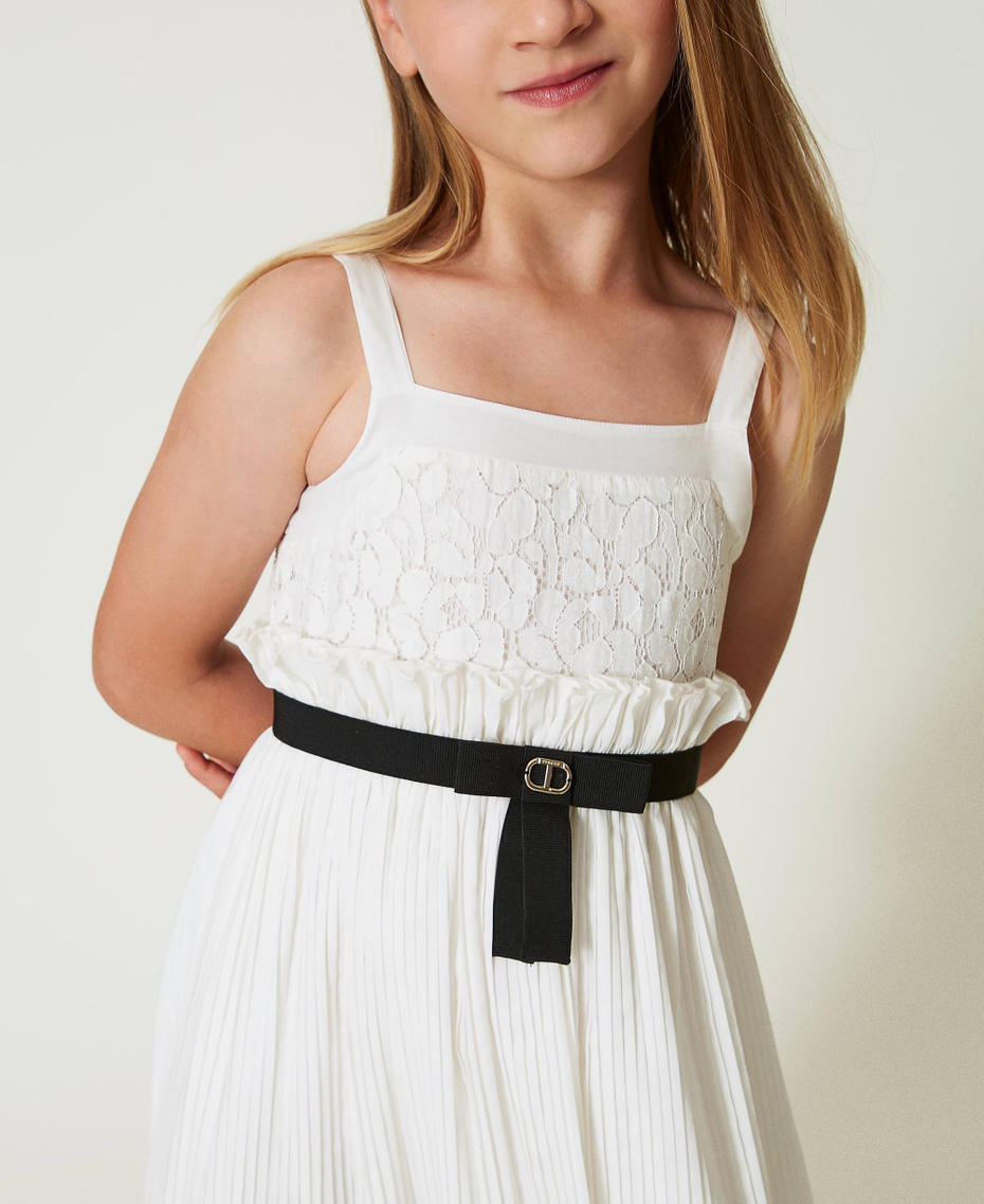 Длинное кружевное платье с плиссировкой Белый "Сияющий Белый" Девочка 241GJ2Q50_11271_04