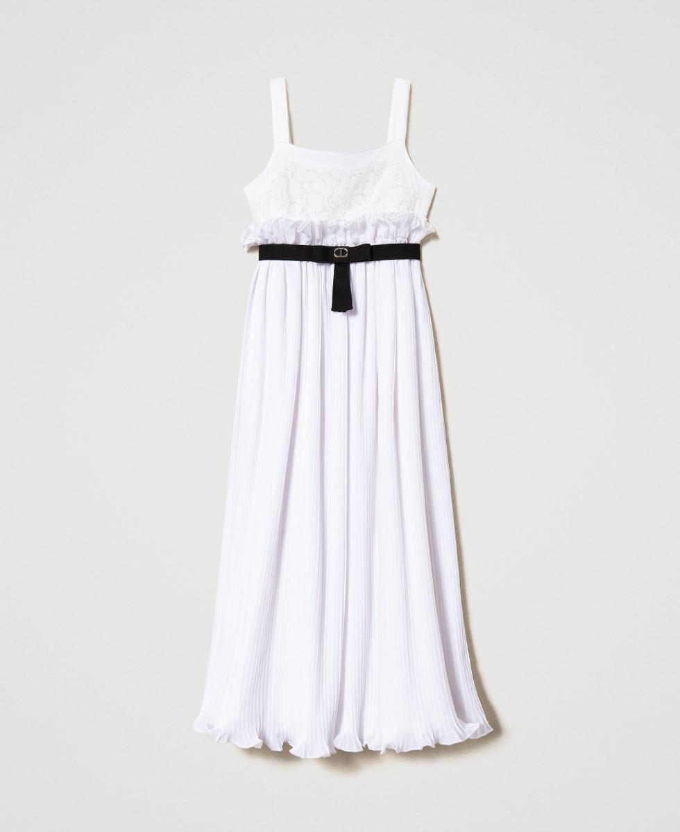 Robe longue pliss&eacute;e en dentelle Blanc &laquo;&thinsp;Lucent White&thinsp;&raquo; Fille 241GJ2Q50_11271_S0