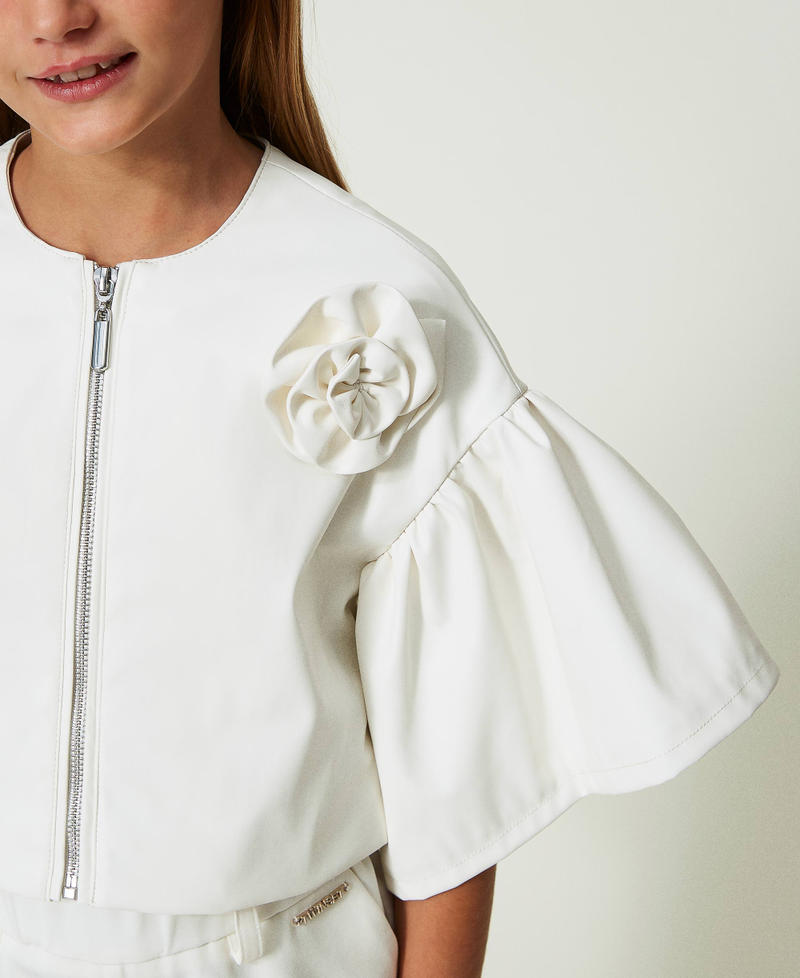 Leather-like jacket with flowers "Lucent White" Girl 241GJ2Q70-04