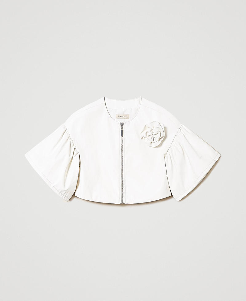 Leather-like jacket with flowers "Lucent White" Girl 241GJ2Q70-0S