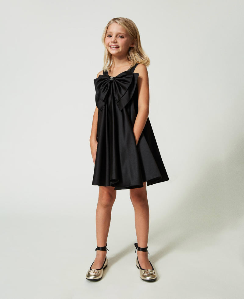 Short satin dress with bow Black Girl 241GJ2Q90-01