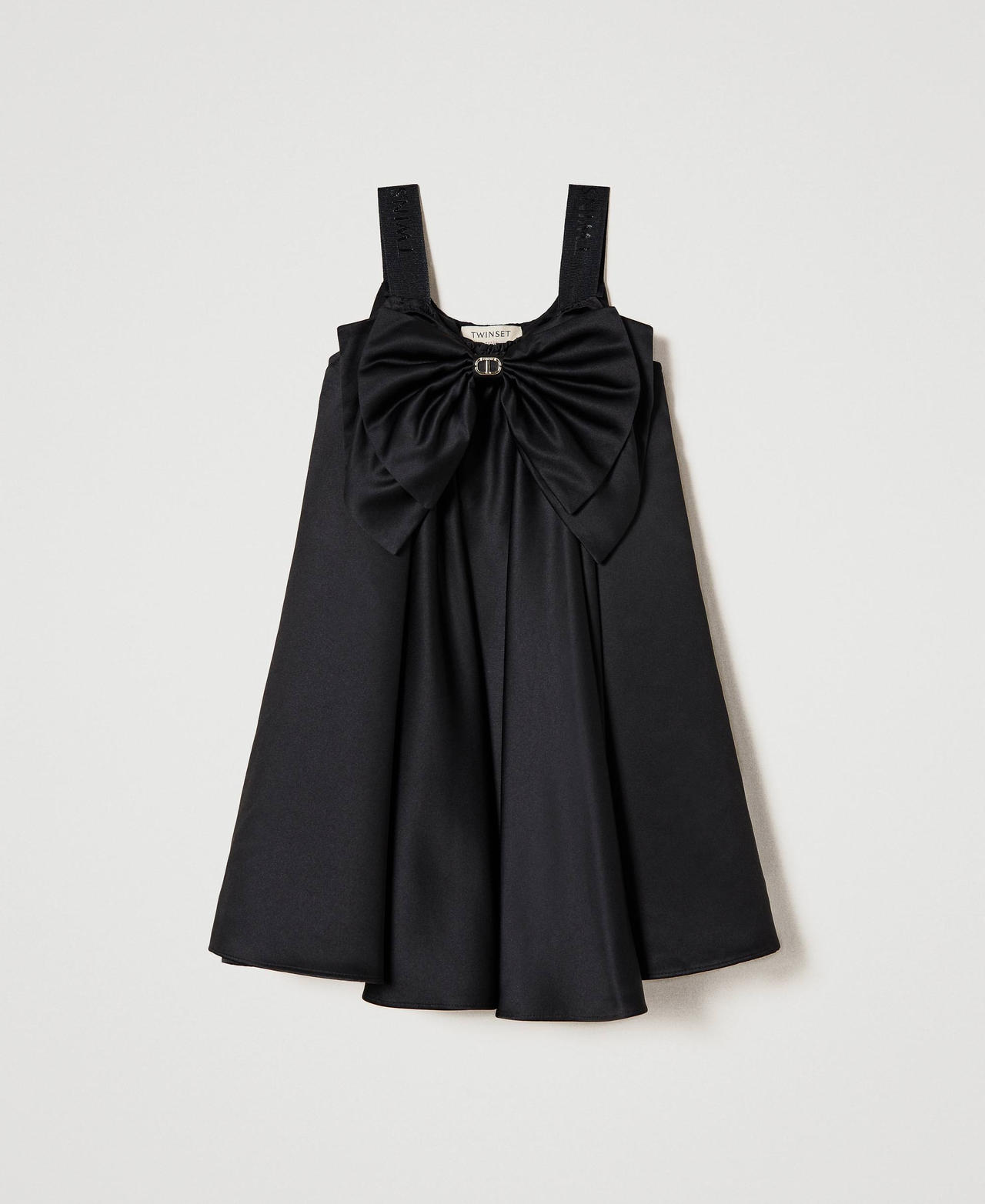 Short satin dress with bow Black Girl 241GJ2Q90-0S