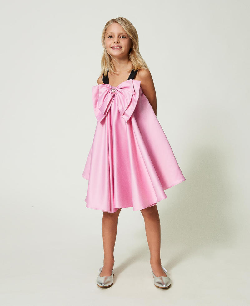 Abito corto in raso con fiocco Rosa "Bonbon" Bambina 241GJ2Q90_11273_01