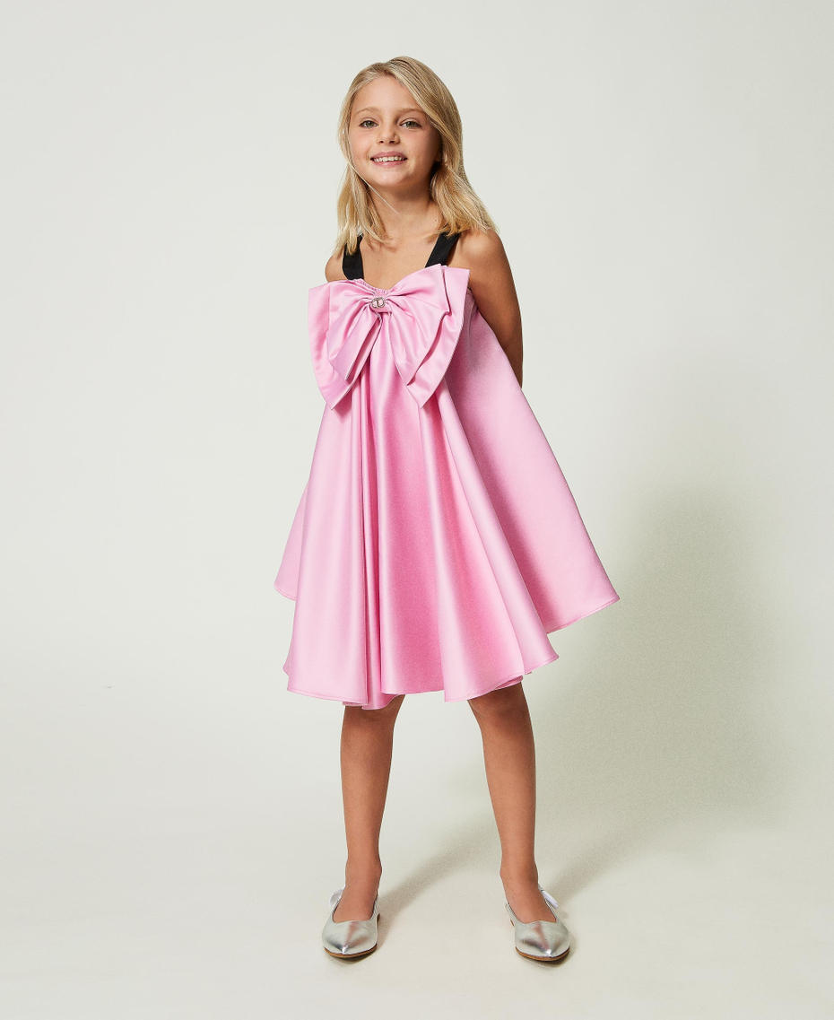 Abito corto in raso con fiocco Rosa "Bonbon" Bambina 241GJ2Q90_11273_01