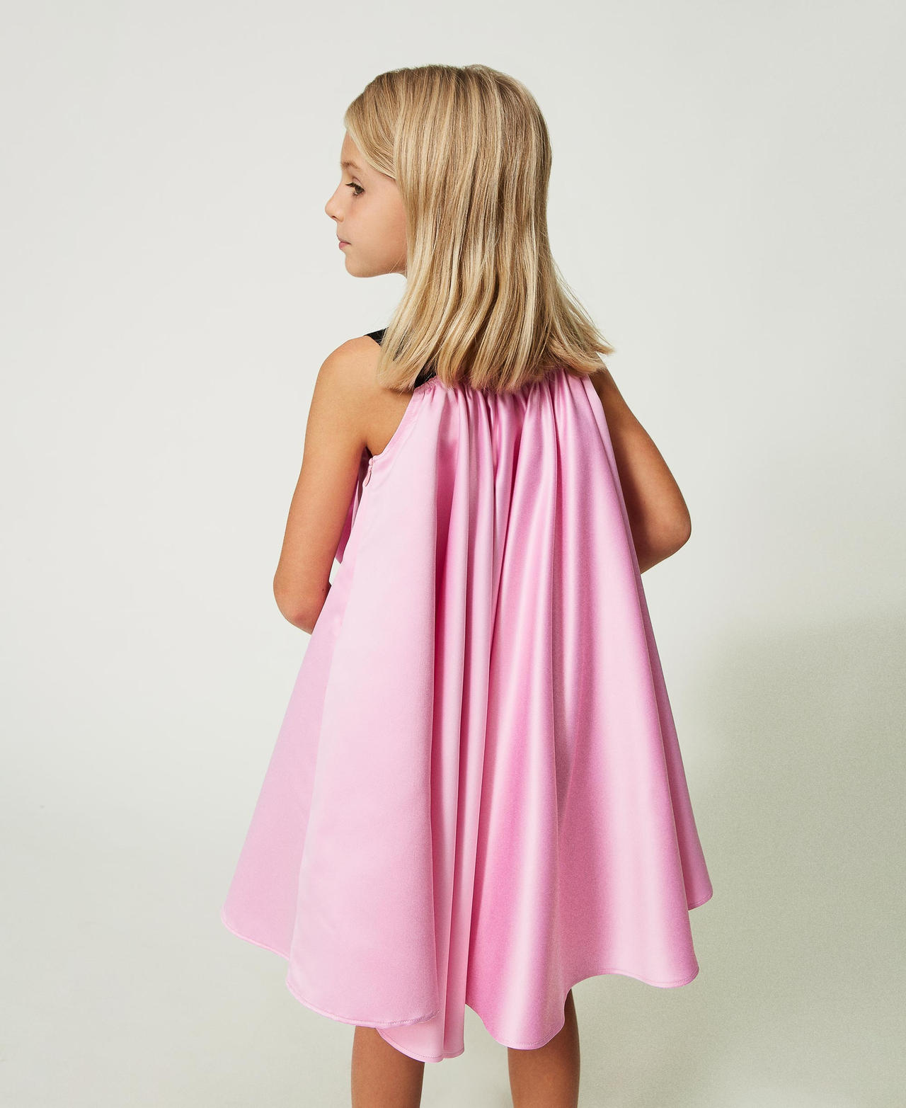 Abito corto in raso con fiocco Rosa "Bonbon" Bambina 241GJ2Q90_11273_03