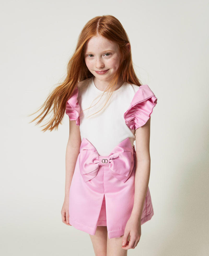 Jersey T-shirt and satin shorts Two-tone “Lucent White” / "Bonbon” Pink Girl 241GJ2Q92-02
