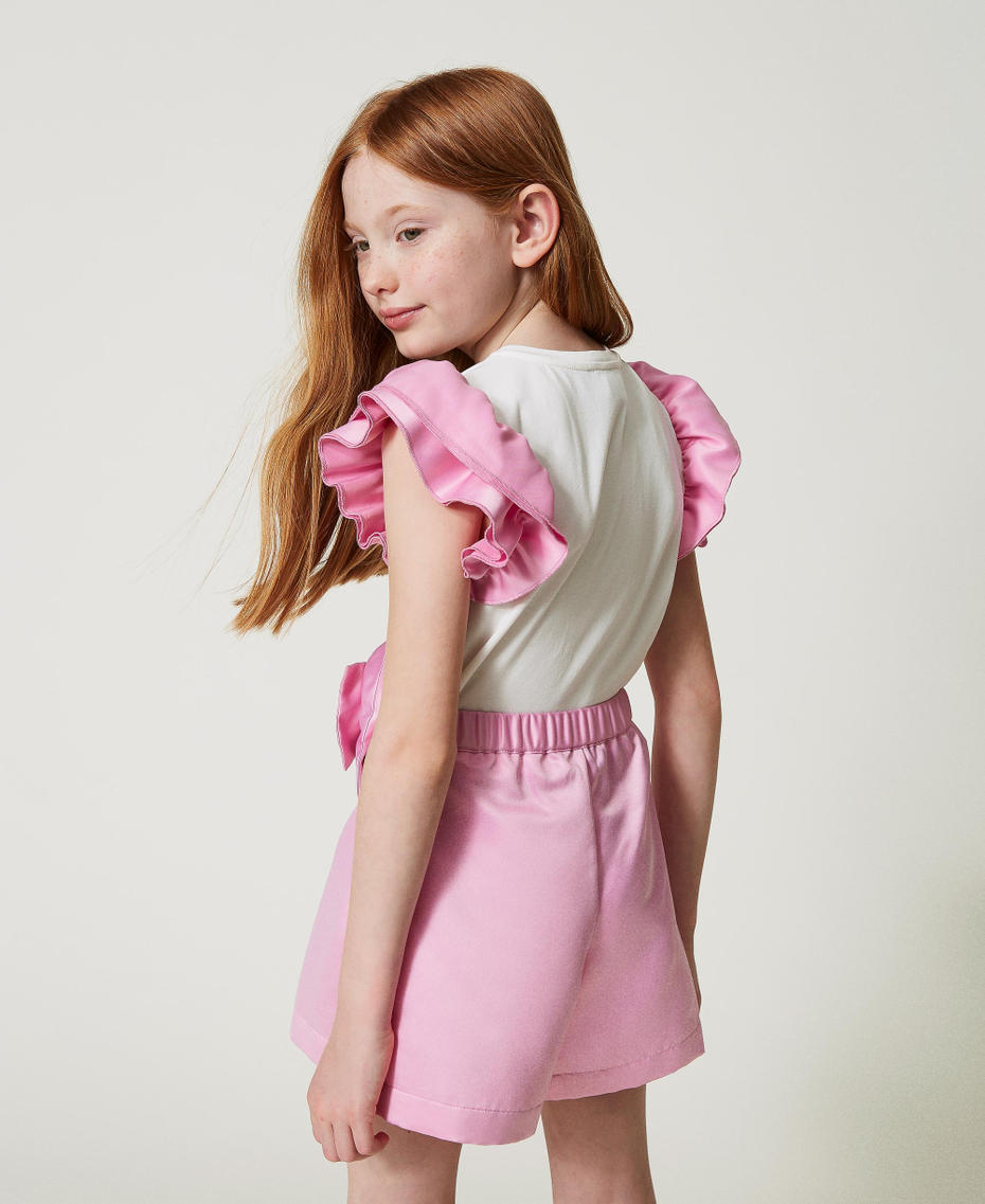 Jersey T-shirt and satin shorts Two-tone “Lucent White” / "Bonbon” Pink Girl 241GJ2Q92-03