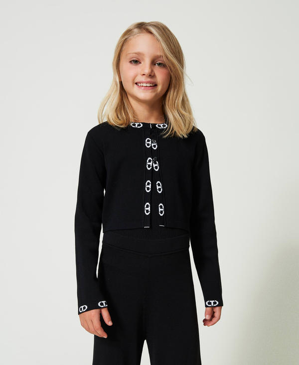 Gerippter Cardigan mit Jacquardlogos