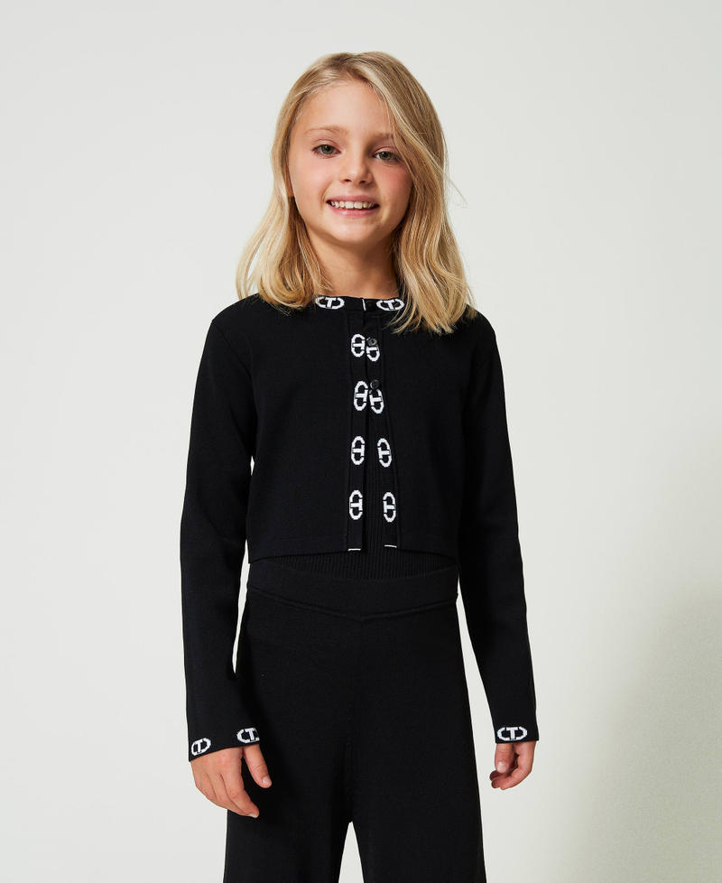 Cardigan côtelé avec logo jacquard