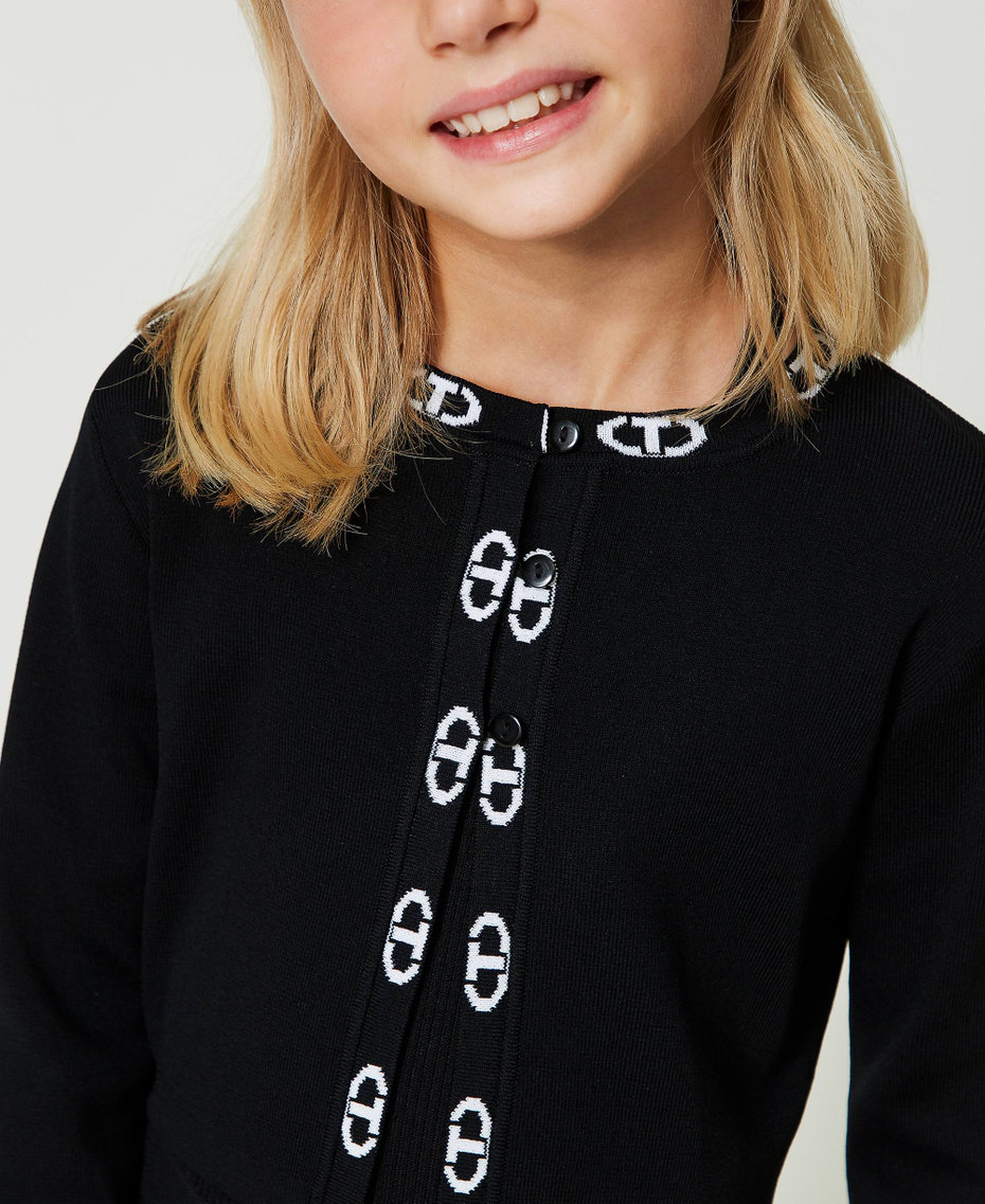 Cardigan côtelé avec logo jacquard