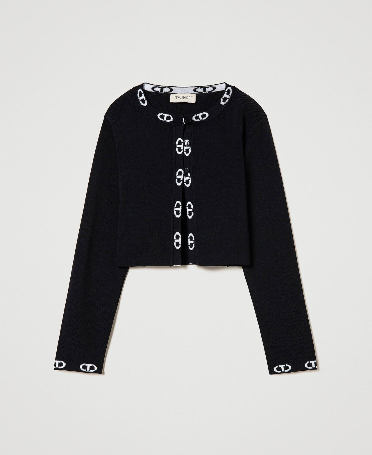 Cardigan côtelé avec logo jacquard