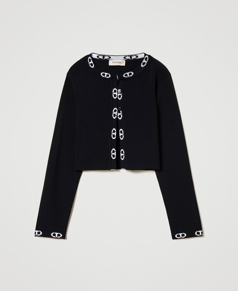 Ribbed cardigan with jacquard logo