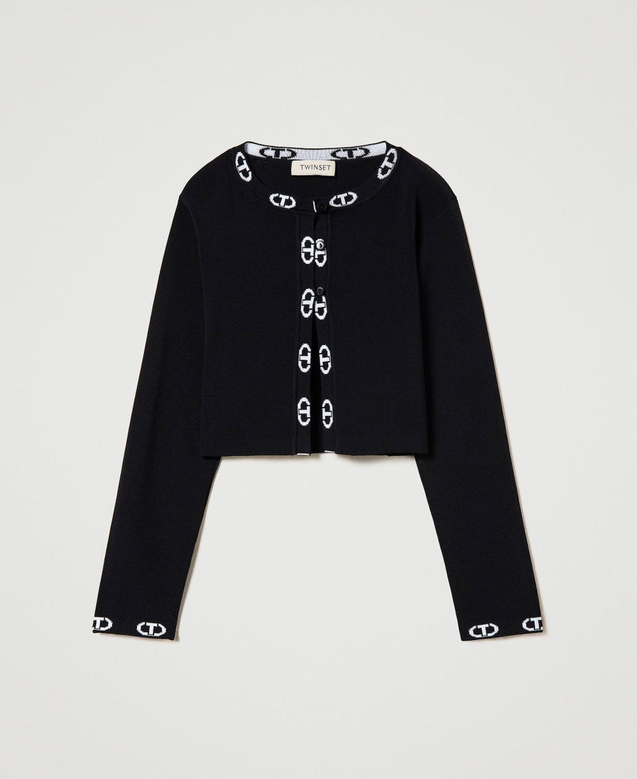 Ribbed cardigan with jacquard logo