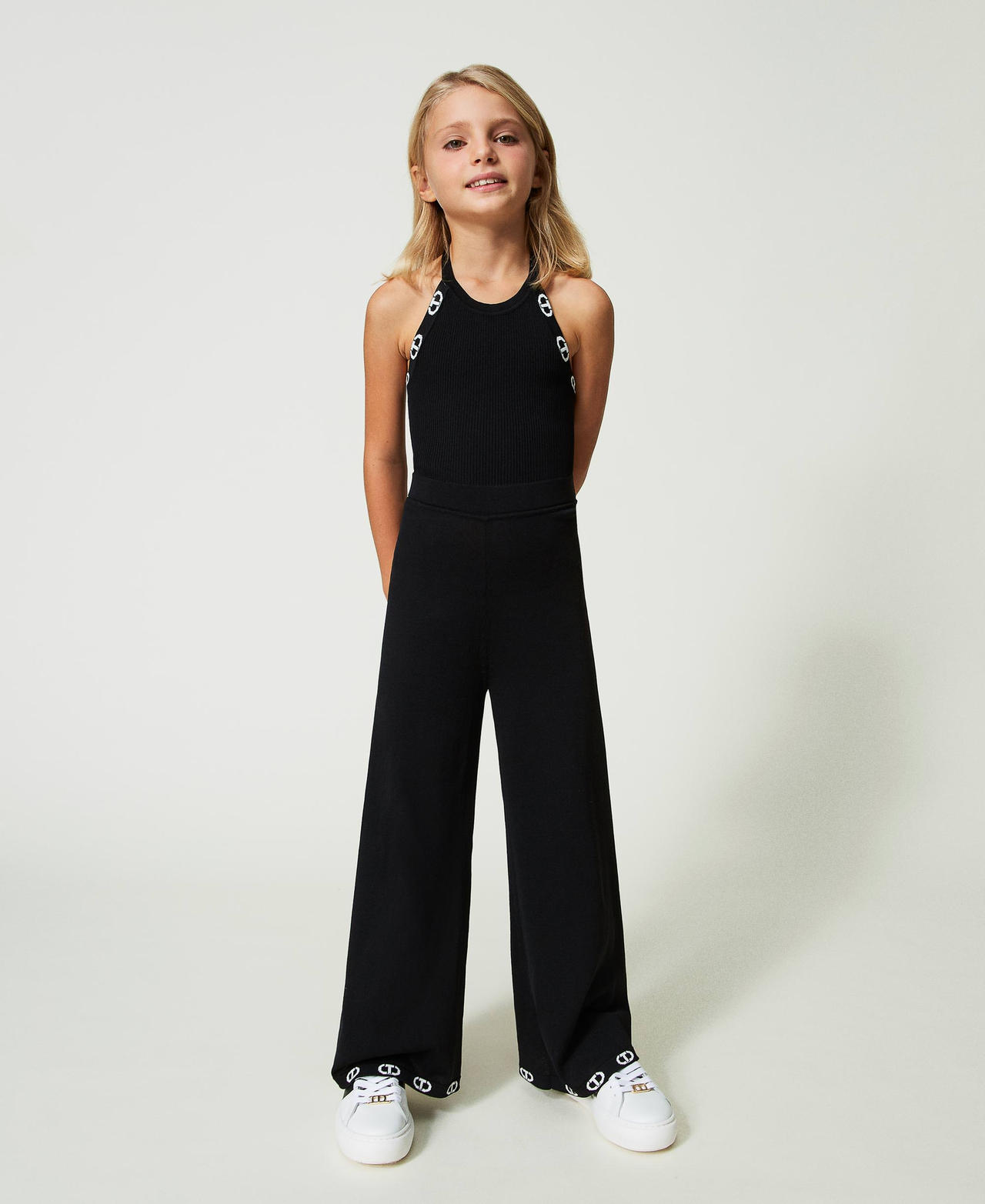 Knitted jumpsuits with jacquard logo Two-tone Black / "Lucent White” Girl 241GJ3012-02