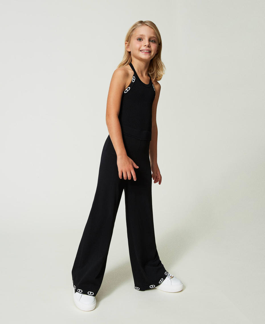 Knitted jumpsuits with jacquard logo Two-tone Black / "Lucent White” Girl 241GJ3012-03