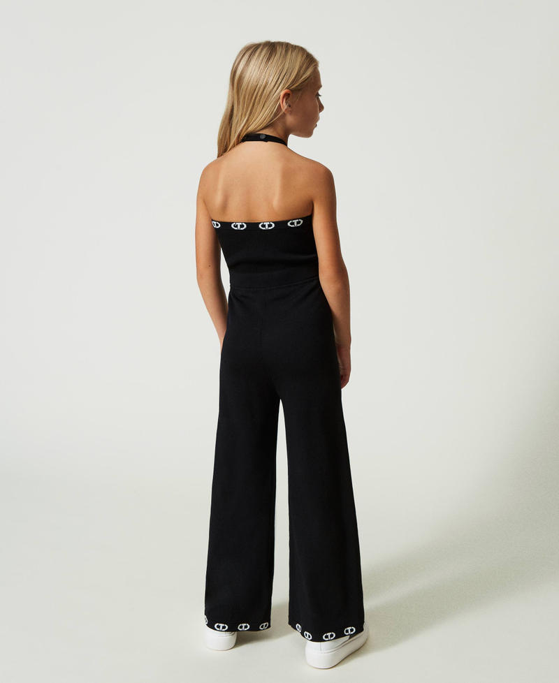 Knitted jumpsuits with jacquard logo Two-tone Black / "Lucent White” Girl 241GJ3012-04