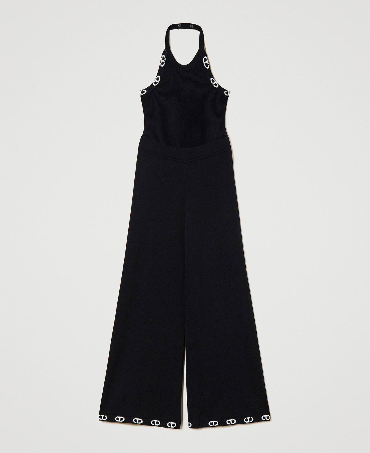 Knitted jumpsuits with jacquard logo Girl Black TWINSET Milano