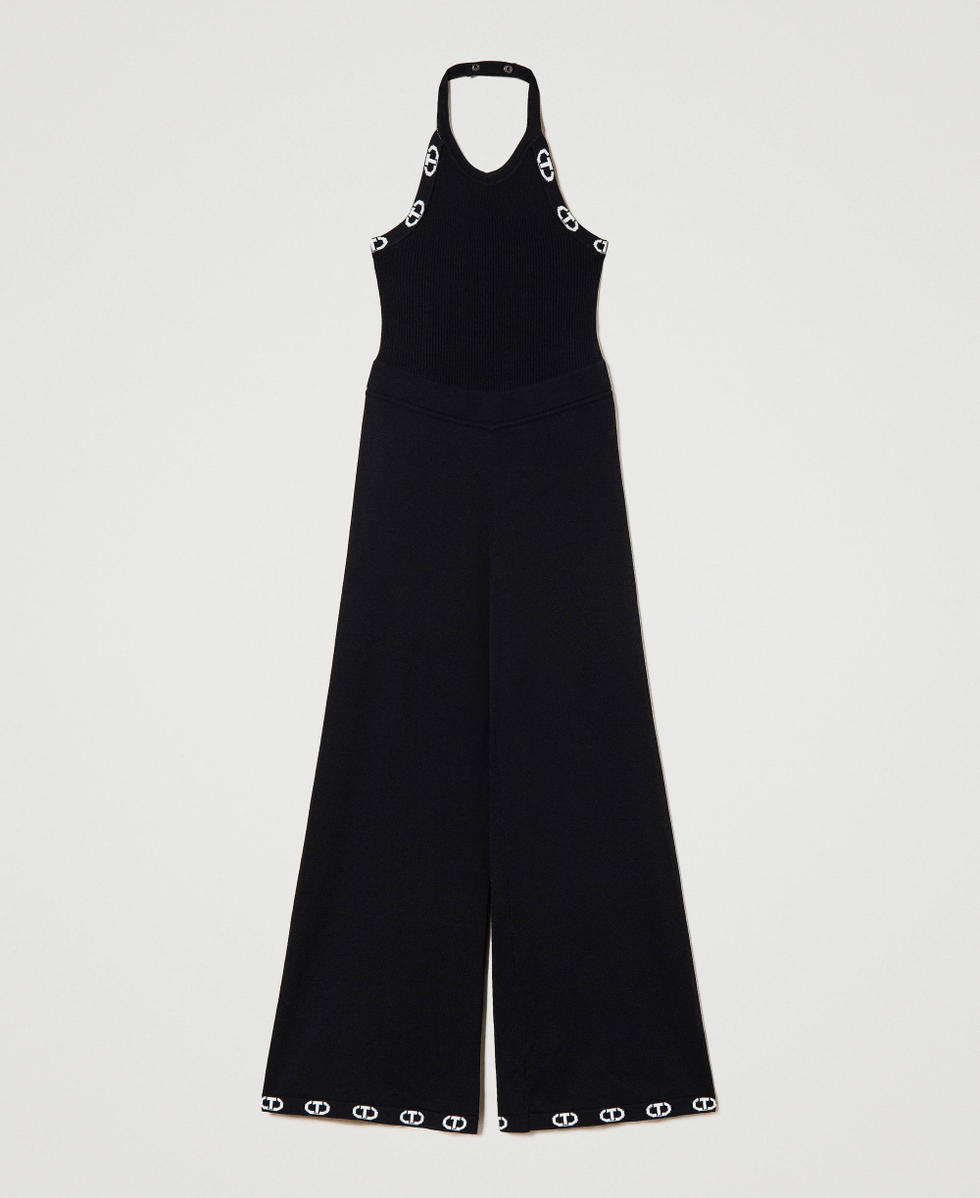 Strick-Jumpsuit mit Jacquardlogos Zweifarbig Schwarz / Lucent White M&auml;dchen 241GJ3012_11395_S0