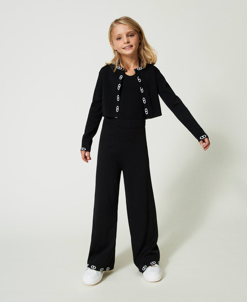 Strick-Jumpsuit mit Jacquardlogos Zweifarbig Schwarz / Lucent White M&auml;dchen 241GJ3012_11395_T0