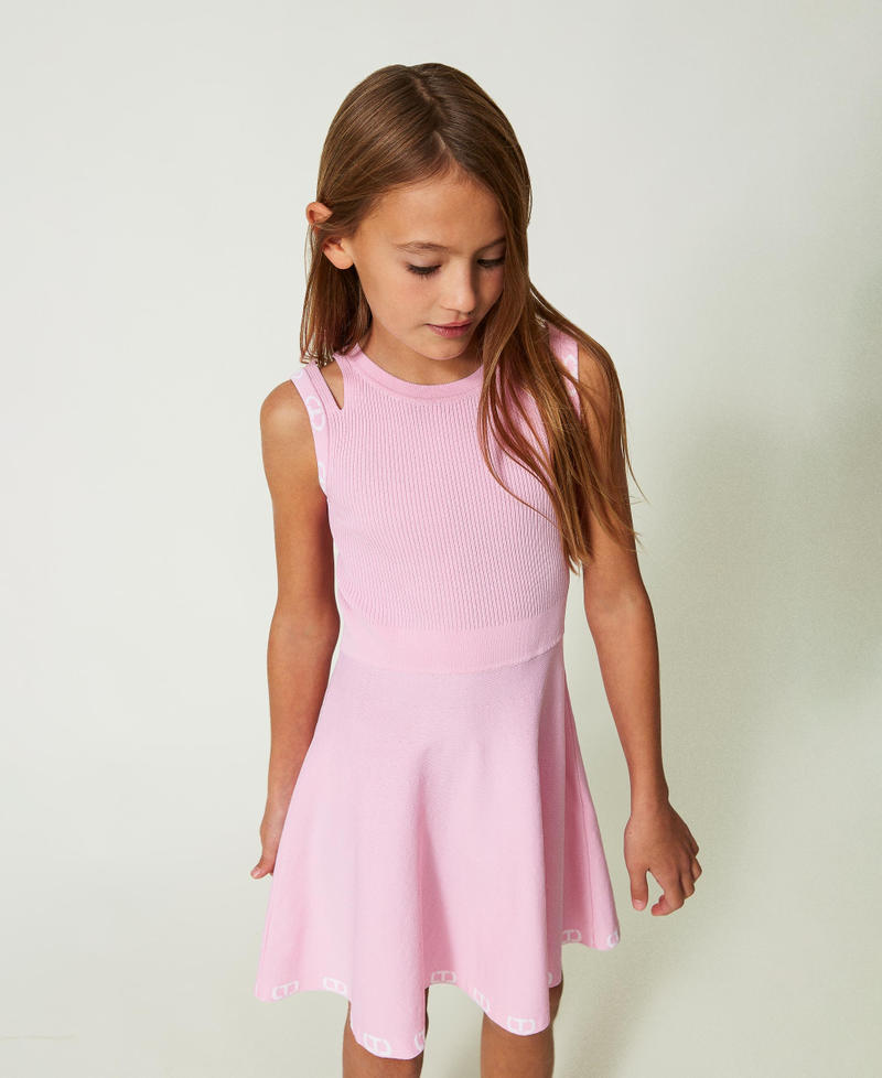 Short dress with jacquard logo Two-tone“Bonbon” Pink / "Lucent White" Girl 241GJ3013-01