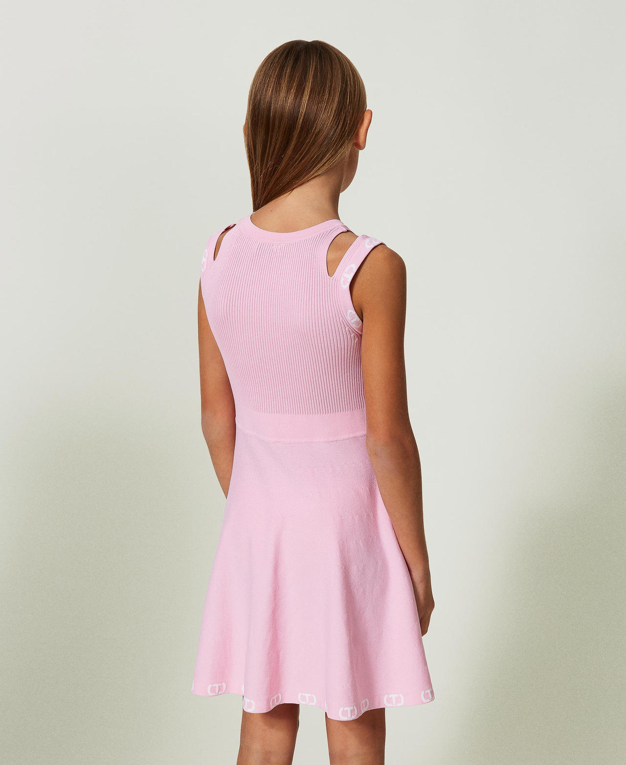 Short dress with jacquard logo Two-tone“Bonbon” Pink / "Lucent White" Girl 241GJ3013-03