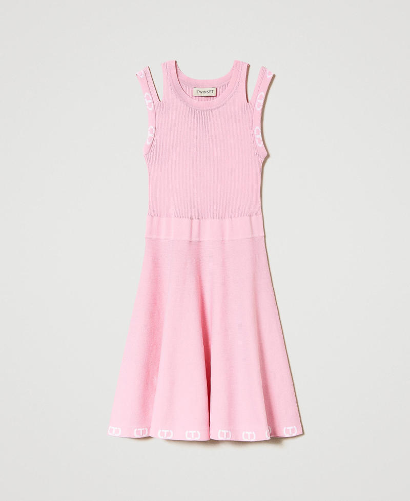 Короткое платье с жаккардовым логотипом Двухцветный Розовый "Конфета" / Белый "Сияющий Белый" Девочка 241GJ3013-0S