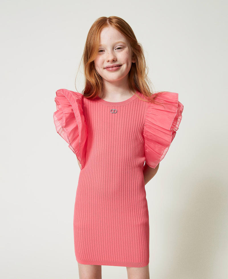 Приталенное платье с рукавами из органзы Розовый "Розовая Камелия" Девочка 241GJ3021-01