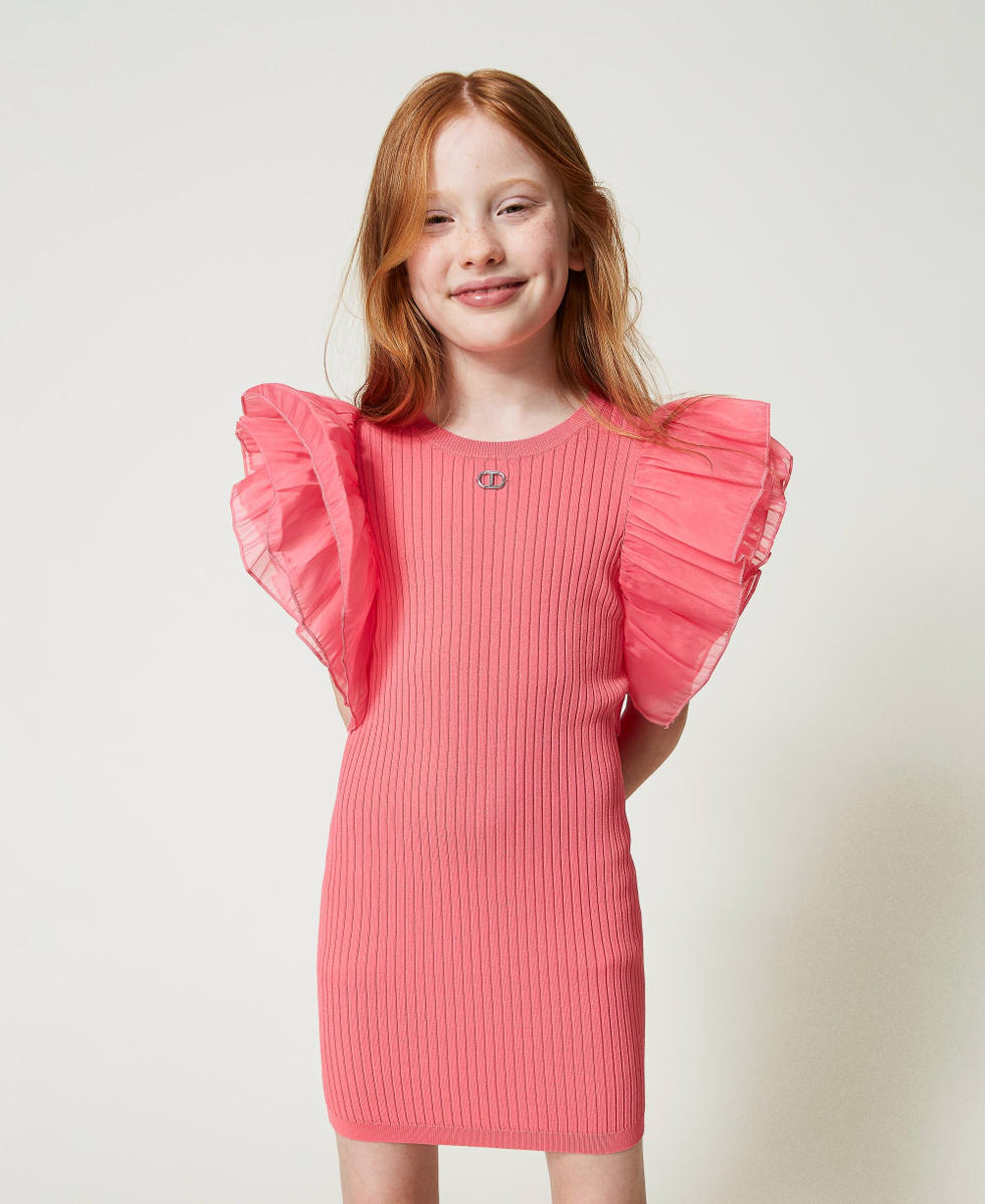 Abito fitted con maniche in organza Bambina Rosa TWINSET Milano