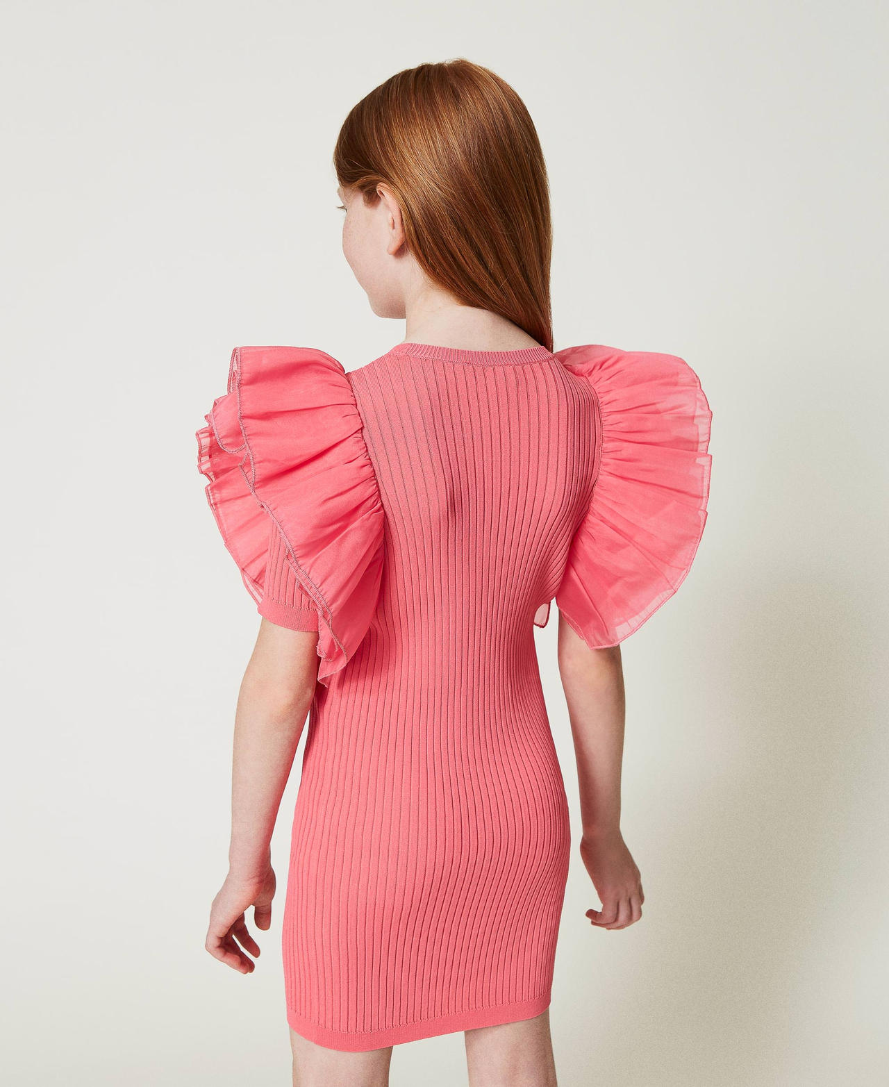 Приталенное платье с рукавами из органзы Розовый "Розовая Камелия" Девочка 241GJ3021-03